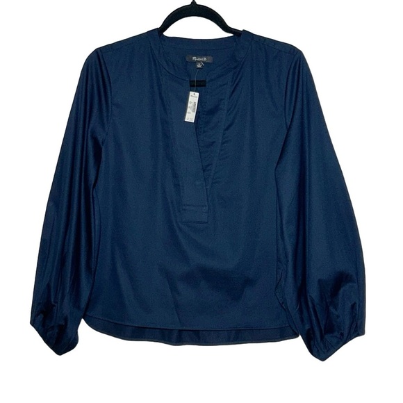 NWT Madewell V-Neck Long-Sleeve Cotton Top in Deep Indigo, Size Medium - Picture 6 of 14